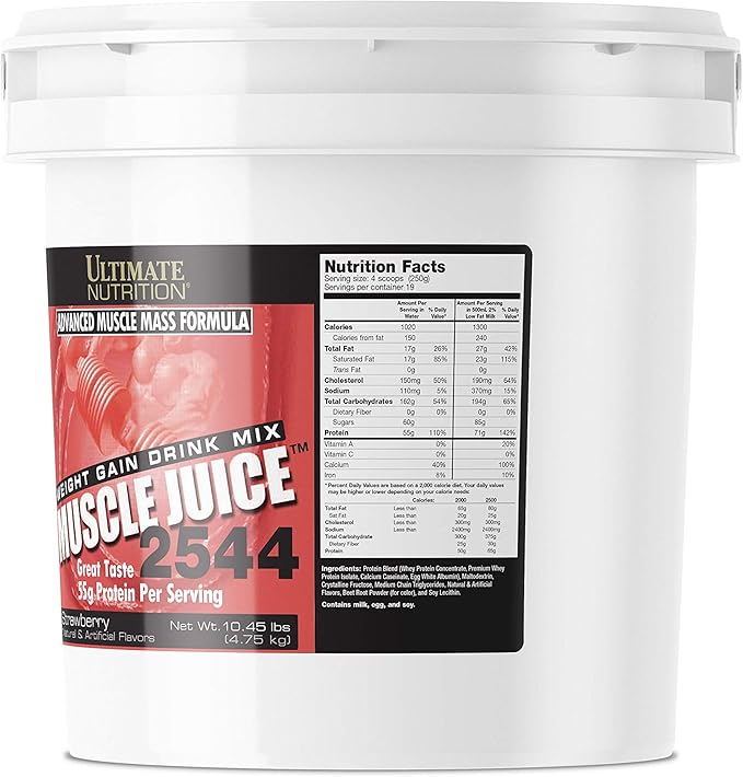 Ultimate Nutrition Muscle Juice, Weight Gain Drink Mix - Mass Gainer Workout Powder for Men & Women - Supplement for Lean Muscle Growth & Immune Support with 55g Protein - Strawberry, 10.45lb