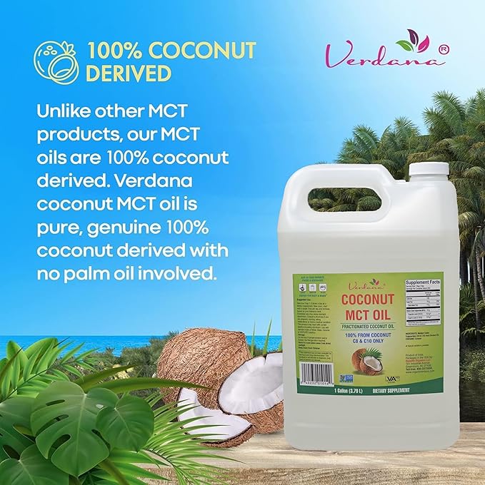 Verdana MCT Oil, Fractionated, 100% from Coconut - 1 Gallon - Kosher Food Grade, Vegan, Non-GMO - Great for Keto and Paleo Diet, Oil Pulling Oral Rinse Mouthwash (128 Fl Oz)