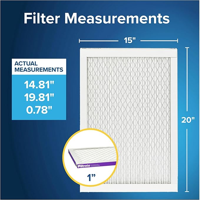 Filtrete 16x20x1 AC Furnace Air Filter, MERV 12, MPR 1500, CERTIFIED asthma & allergy friendly, 3 Month Pleated 1-Inch Electrostatic Air Cleaning Filter, 2-Pack (Actual Size 15.69x19.81x0.78 in)