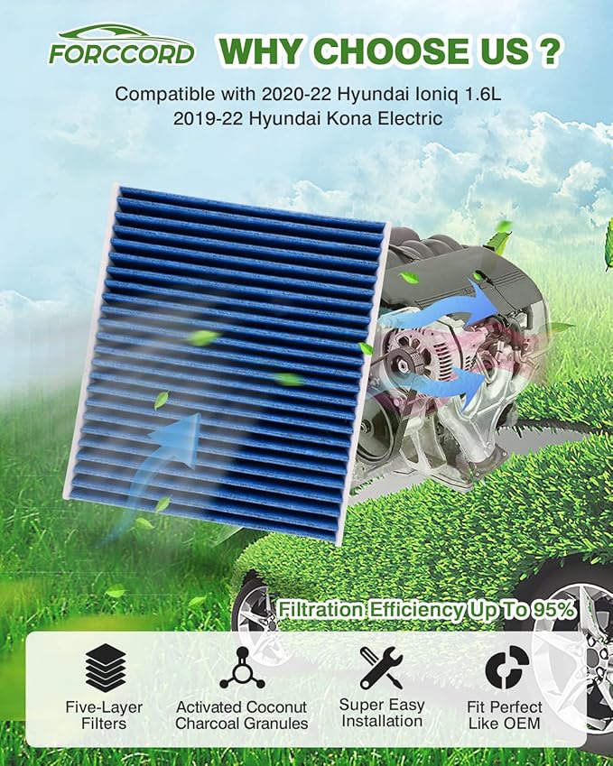 2-Pack HEPA Cabin Air Filter Fits for Ioniq 1.6L(2020-22 23), Kona Electric(19-22 23 24 25 26) Activated Carbon Cabin Filter Replacement for 97133K4000 Accessories