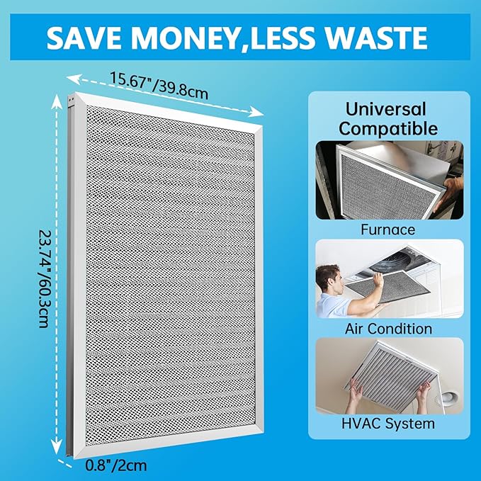 UBeesize 16x24x1 Air Filter HVAC AC Furnace Filter,MERV 8,Reusable Washable, Lasts a Lifetime,Permanent Air Filter,Breathe Fresher,Home And Office(Actual Size:15.67x23.74x0.8Inch)