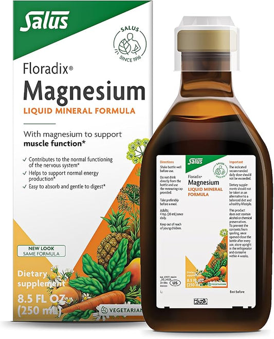 Floradix Magnesium - Liquid Herbal & Mineral Supplement for Bone Support, Digestive Health* & More - Vegetarian, Non-GMO - 8.5 fl oz