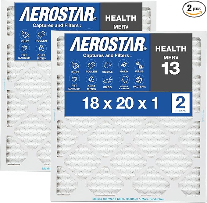 18x20x1 AC and Furnace Air Filter by Aerostar - MERV 13, Box of 2