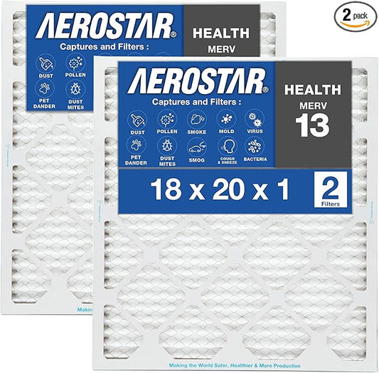 18x20x1 AC and Furnace Air Filter by Aerostar - MERV 13, Box of 2