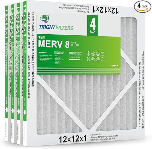 12x12x1 Air Filter 4 Pack, MERV 8 Pleated Dust Defense Air Filters Replacement Air Conditioner HVAC AC Furnace Filter, Durable and Lightweight