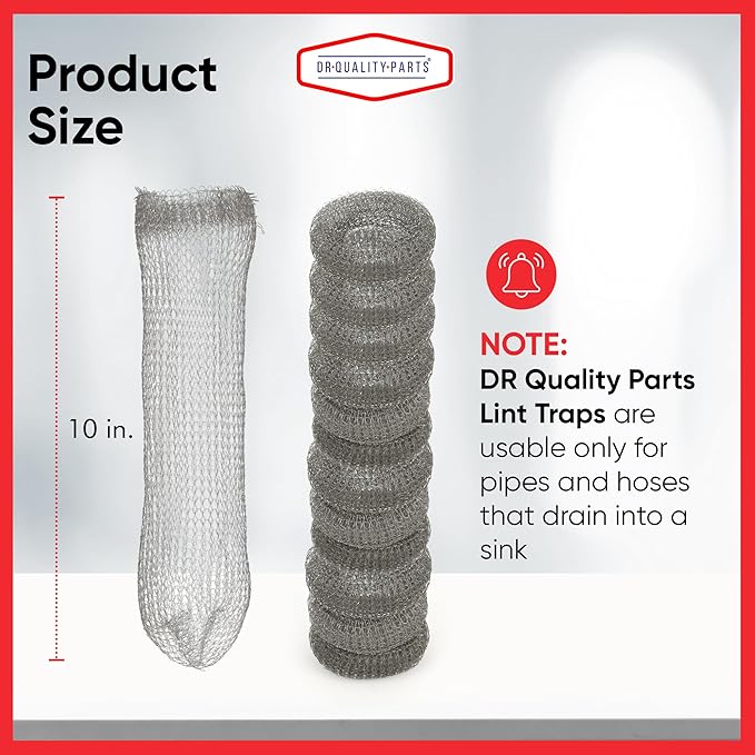 Washing Machine Lint Trap – Stainless Steel Hose Filter, Mesh Drain Catcher, Washer Sock Lint Remover, Rust-Free Snare Laundry Filter with Nylon Cable Ties, 29cmx6.5cm – 12-Pack