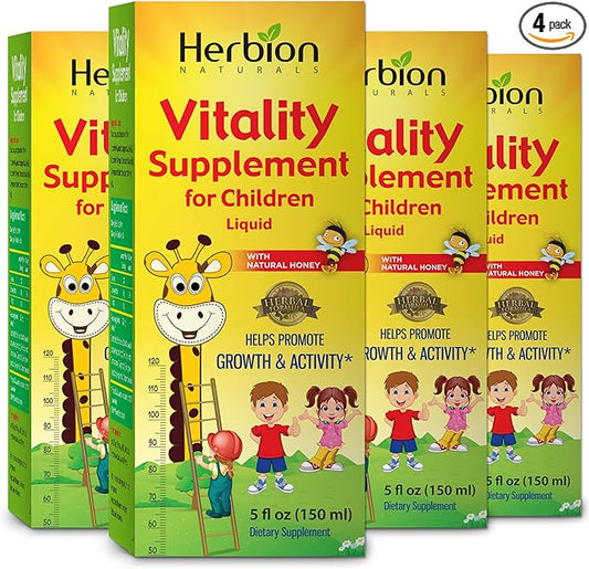 HERBION Naturals Vitality Supplement for Children, Promotes Growth and Appetite, Relieves Fatigue, Improves Mental & Physical Performance, for Kids 1 Year & Above, 5 Fl Oz (Pack of 4)