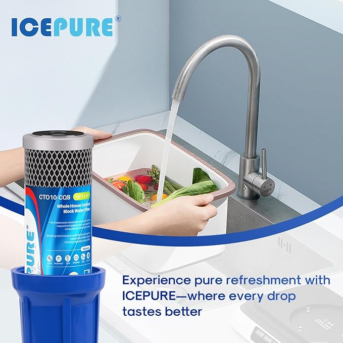 ICEPURE 1 Micron 10" x 2.5" Whole House Upgraded Coconut Shell Activated Water Filter Lead Remove Filter Cartridge Replacement for WFPFC8002, SCWH-5, WHCF-WHWC, FXWTC, CTO10-CQB, RO Unit, 4PACK