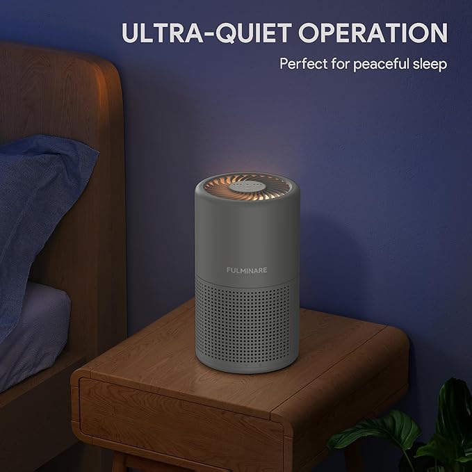 FULMINARE Air Purifiers for Home H13 True HEPA Air Filter Quiet Air Cleaner With Night Light Portable Small Air Purifier for Bedroom Office Living Room (Gray 2 Pack)