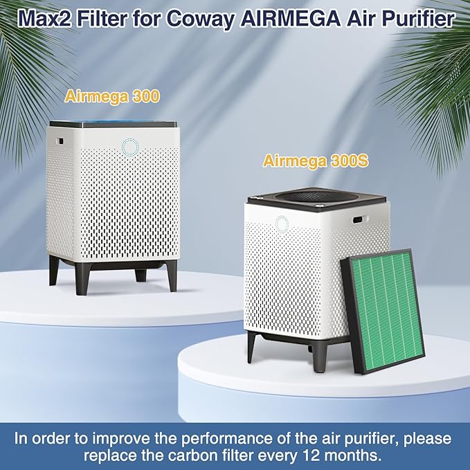 300/300S Replacement Filter for Coway AIRMEGA Max2 300/300S Air Purifier, Combined with HEPA and Activated Carbon 2-in-1 Filter, AP-1515-FP