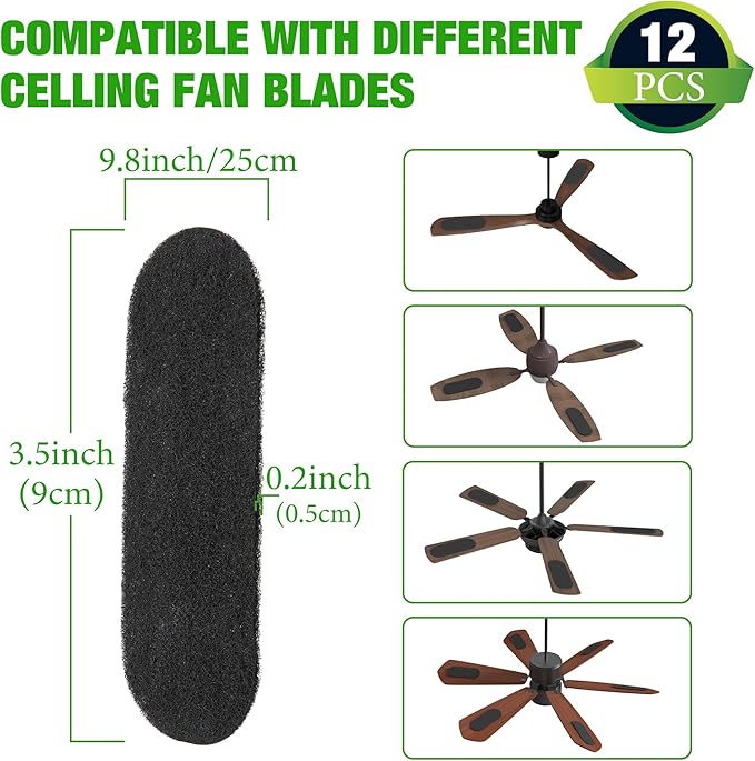 HOMAR 12 pack Ceiling Fan Filters for Blades Activated Coconut Shell Carbon Ceiling Fan Air Filters for Household Contaminants Easy-Stick & Universal Fit Fan Air Purifier Pads