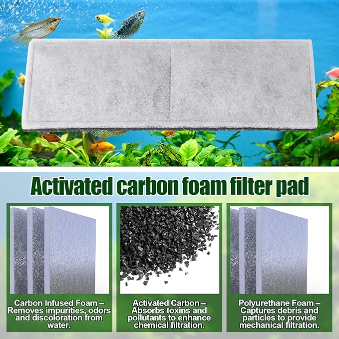 Pangda 16 Pcs Carbon Foam Filter Pads for Compatible with Fluval U4 Range of Internal Filters Replacement Compatible with Fluval U4 Range of Underwater Filter