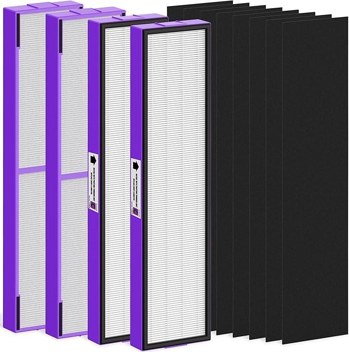 FLT5250PT Replacement Filter Compatible with Air Cleaner Purifier AC5000E AC5300B AC5350W AC5350B CDAP5500, 4 Premium Filters with 8 Carbon Pre-Filter, Purple Pet Care Version