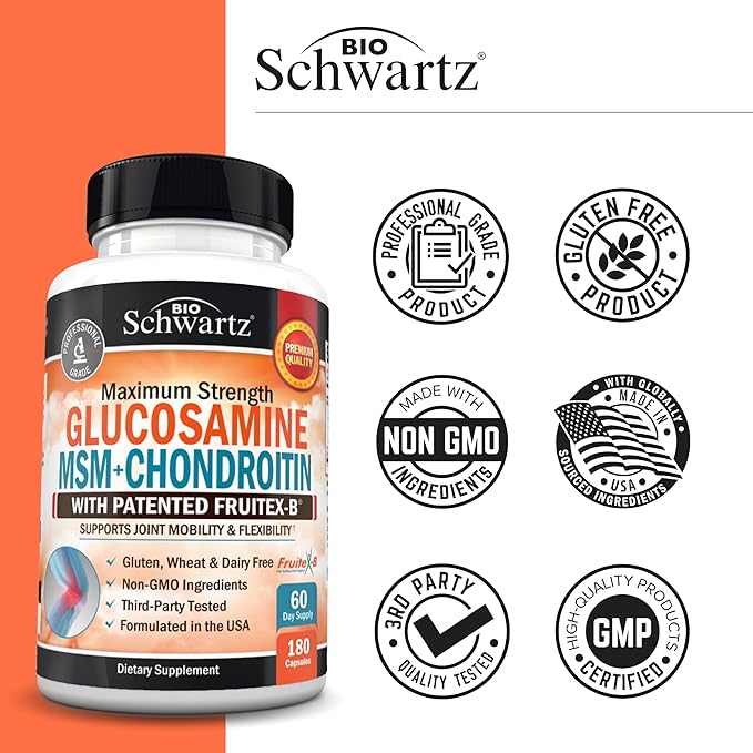 Glucosamine Chondroitin MSM Joint Support Supplement - Collagen Peptides, Turmeric and Ginger, Hyaluronic Acid, Glucosamine Chondroitin Sulfate for Joint Comfort - Gluten Free, Non GMO, 180 Capsules