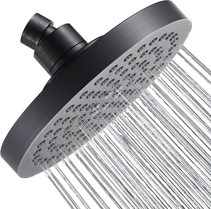 BRIGHT SHOWERS High Pressure Shower Head, 6 Inch Rain Shower Head, 2 Spray Settings Rainfall Shower Heads, Adjustable Angle Replacement Bathroom Showerhead, Easy Installation Oil Rubbed Bronze