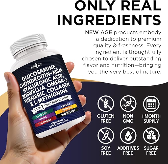 Glucosamine Chondroitin, MSM, Turmeric Curcumin, Collagen, Hyaluronic Acid, Omega 3 – Health Supplement for Men & Women – 360 Count