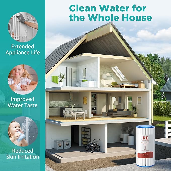 SimPure 10"x4.5" Pleated Sediment Water Filter, 50 Micron Whole House Water Filter Cartridge for Well Water Compatible with FXHSC, ECP20-BB, R50-BBSA, CB1-SED10-BB (4 Pack)