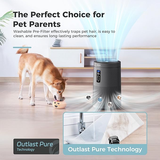 AROEVE Air Purifier for Large Rooms up to 1,782 Sq. Ft. with Star Projector, Smart WiFi, Air Quality Sensor, UV Function, and Washable Filter for Whole Home Use for a Cozy Holiday, MK09W Black