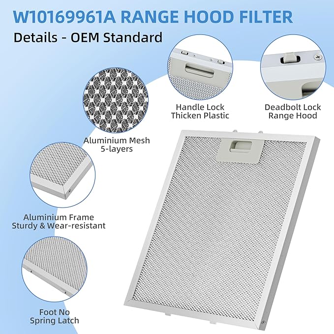 10.5x12 Inch W10169961A Range Hood Aluminum Mesh Filter Fit for Whirl-pool, Ik-ea, Kitchen-Aid, Jenn-Air Replace W10870878, W10875058, W10833076, W10169961, W11245983 by Fetechmate 3 Pack