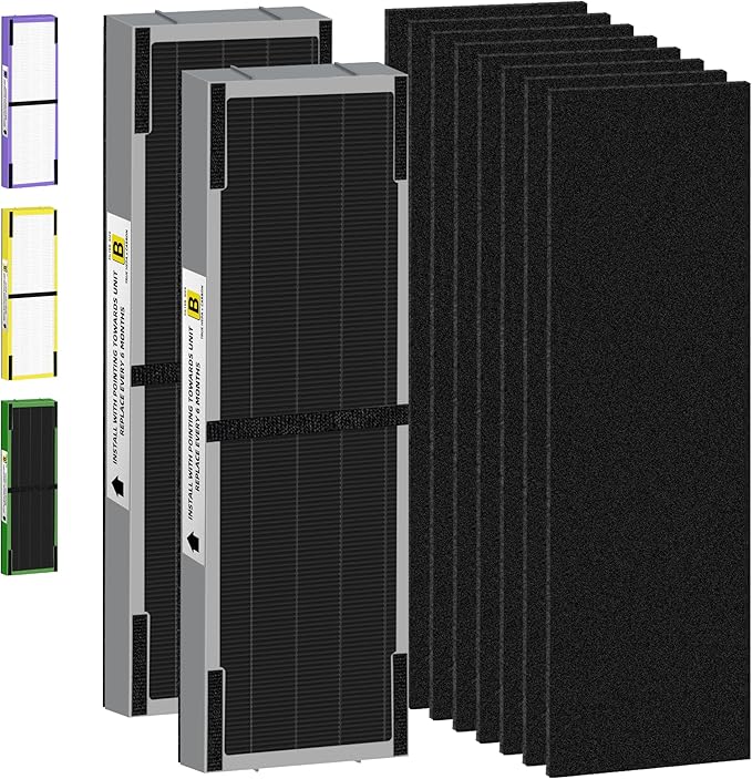 FLT4825SM HEPA Smoke Clear Filter B Replacement Compatible with G-Guardian Air Purifiers AC4825 AC4825E AC4825W AC4300 AC4800 AC4900 AC4850,2 H13 True HEPA Filters+8 Carbon Pre-Filters