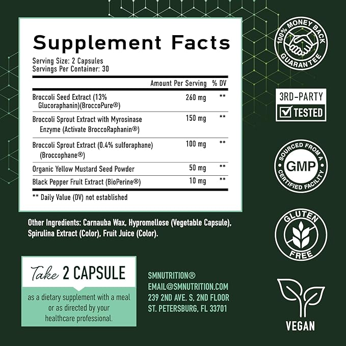 50MG Sulforaphane Supplement from Broccoli Sprouts | NRF2 Activation with Glucoraphanin, Myrosinase & Antioxidants | Support Cellular & Immune Health | Broccoli Seed Microbeadlets, Vegan 60 Count