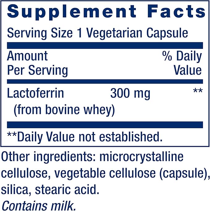 Life Extension Lactoferrin Caps, Healthy Immune Response, GI Support, Vision Health, Gluten-Free, Non-GMO, 1-Daily, Vegetarian, 60 Capsules
