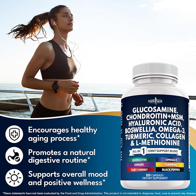 Glucosamine Chondroitin, MSM, Turmeric Curcumin, Collagen, Hyaluronic Acid, Omega 3 – Health Supplement for Men & Women – 360 Count