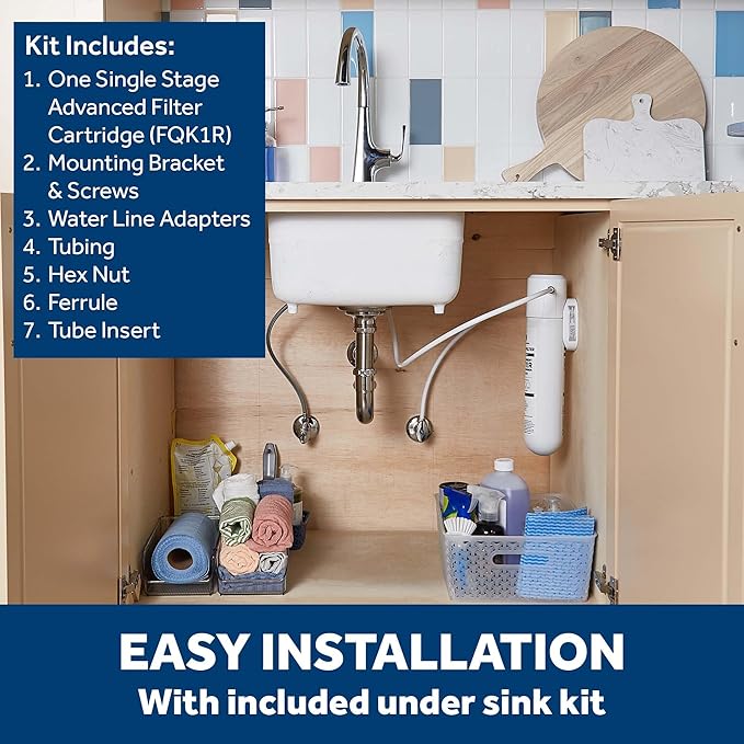 GE Single Stage Under Sink Water Filtration System, Reduces 95+ Impurities Including Lead, Chlorine, Arsenic, Easy Install, Twist & Lock Design, Replace Filter (FQK1R) Every 6 Months, GXK140TNN