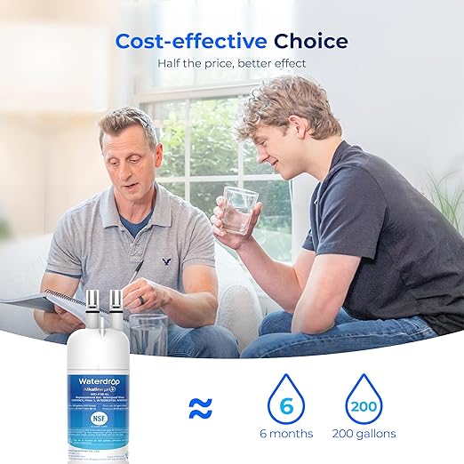 Waterdrop 𝐀𝐥𝐤𝐚𝐥𝐢𝐧𝐞 W10295370A Replacement for Everydrop® Filter 1, EDR1RXD1, EDR1RXD1B, P8RFWB2L, P4RFWB, Kenmore® 46-9081, 46-9930, WD-F38, 𝐄𝐧𝐡𝐚𝐧𝐜𝐞𝐬 𝐩𝐇 Refrigerator Water Filter