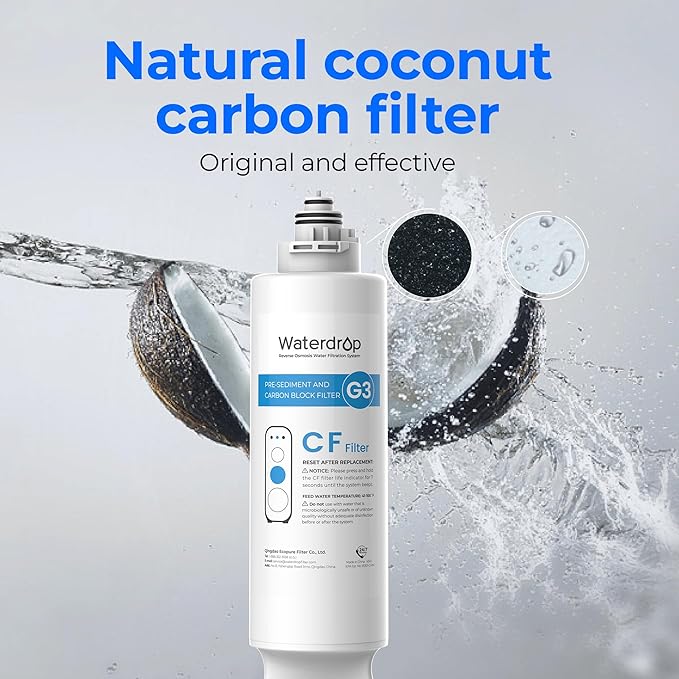 Waterdrop WD-G3-CF Filter, Replacement for WD-G3-W, WD-G3P600 and WD-G3P800-W Reverse Osmosis System, 6-month Lifetime, 2-Pack