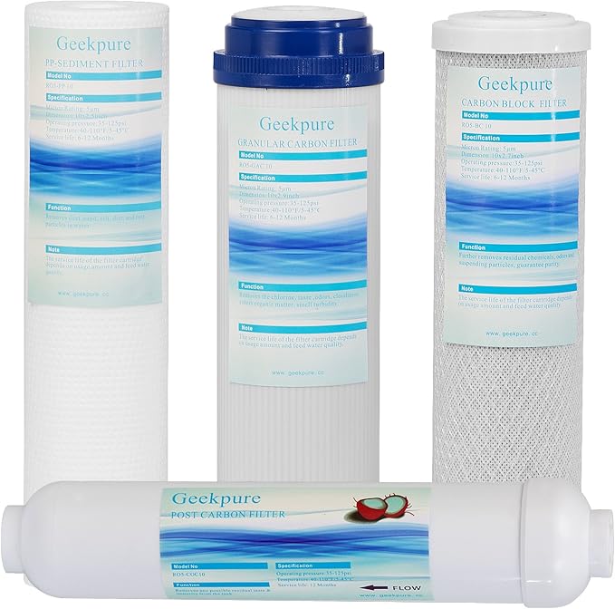 Geekpure Universal Compatible Reverse Osmosis Filter Replacement Set -2.5 x 10 Inch (6)