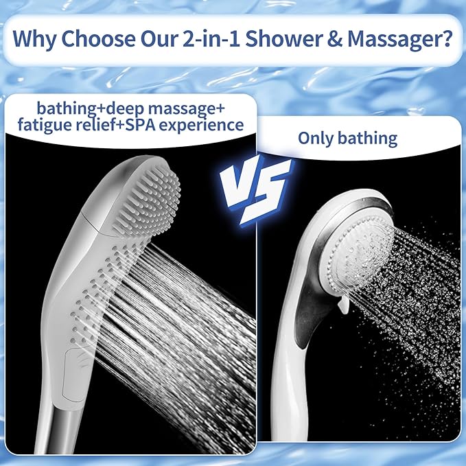2-in-1 Shower Head with Detachable Massager, High Pressure Shower Heads, 4 Spray & 9 Massage Modes, Handheld Massager for Neck Back Body, Premium Bathroom Upgrade&Home Spa Experience