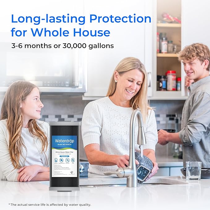 Waterdrop Whole House CTO Carbon Sediment Water Filter Cartridge Replacement for GE® FXHTC, GXWH40L, W10-PR, Culligan® RFC-BBSA,10"X4.5", 5 Micron, 1Pack