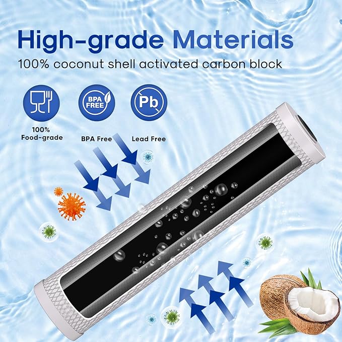 ICEPURE 1 Micron 20" x 4.5" Whole House CTO Coconut Shell Activated Carbon Water Filter Cartridge Replacement for FC25B, EPM-20BB, CB-BB-20, DB20P, EP-20BB, CTO-F20B-5, F3WGB32BM, 155783-43, 2 Pack