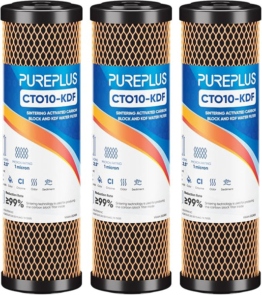 1 Micron 2.5" x 10" Whole House CTO Carbon Water Filter Cartridge Replacement for Under Sink Water Filter System, Dupont WFPFC8002, WFPFC9001, FXWTC, SCWH-5, WHEF-WHWC, WHCF-WHWC, AMZN-SCWH-5, 3Pack