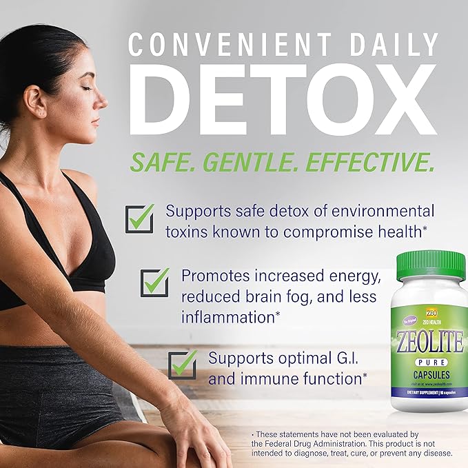 Zeolite Pure Capsules | Zeolite Detox, Extra Strength | Pure, Full Body Cleanse for Women, Men | Activated Organic, Food Grade Clinoptilolite Powder 94%, 90 Caps (81 Grams), 6 Wk to 3 Mo Supply