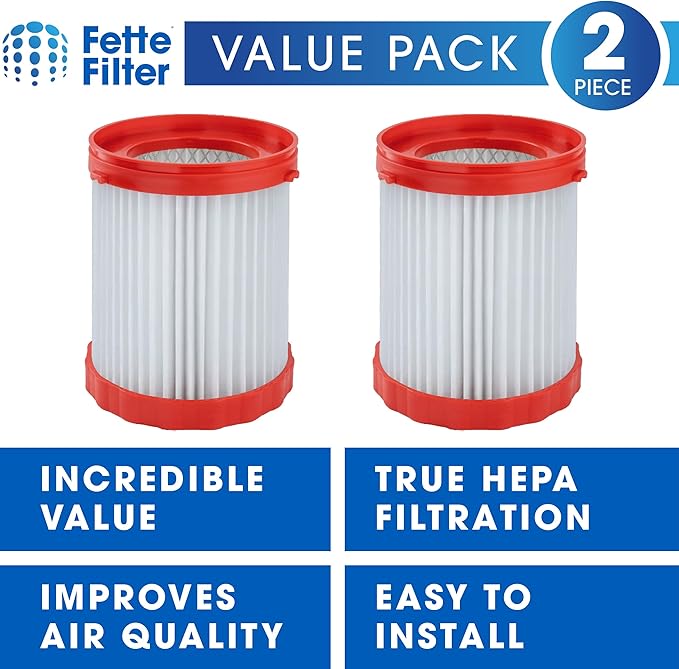 Fette Filter - VF320H HEPA Filter compatible with Bosch 18V 2.6-Gallon Wet/Dry Vacuum Cleaner GAS18V-3/GAS18V-10L includes 2 hepa replacement filters.