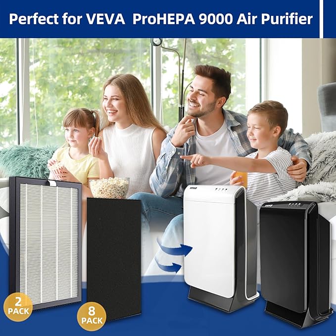 ProHEPA 9000 Replacement Filters Compatible with VEVA ProHEPA 9000 Air Purifier - 2 Pack Premium Air Filters + 8 Pack Activated Carbon Pre-Filters