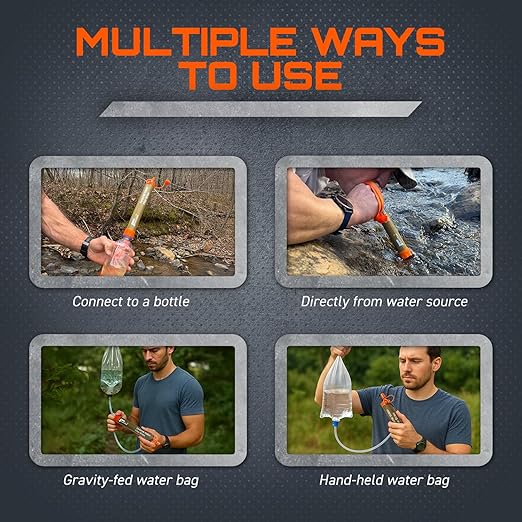 GunZee Personal Water Filter Straw, Reusable Straws for Drinking Clean, Filtered Water, Portable & Lightweight, Ideal for Camping, Hiking, Fishing, and Backpacking, Survival Gear and Supplies, 4-Pack