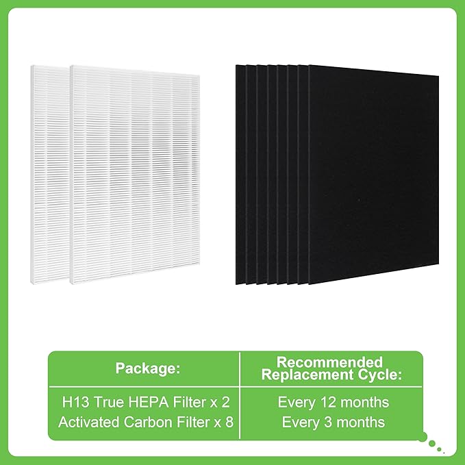 D480 True HEPA Replacement Filter D4, Compatible with Winix D480 Air Purifier, Compare to Winix D4 Filter, Item Number 1712-0100-00, 2 H13 True HEPA Filter & 8 Activated Carbon Filters