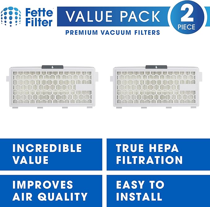 Fette Filter - HEPA Filters Compatible with Miele AirClean SF-HA 50 Filter for Model # S4, S5, S6, S8, S8000, S8999, S6000, S6999, S5000, S5999, S4000, S4999, Complete C2 & C3 (Pack of 2)
