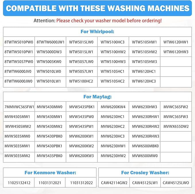 W11399437 W11259498 Washer Drain Pump B25-3A04 Compatible with Whirlpool Kenmore Maytag Crosley Washing Machine Drain Pump Replacement Parts 4961028 AP6974144 PS12731241 EAP12731241
