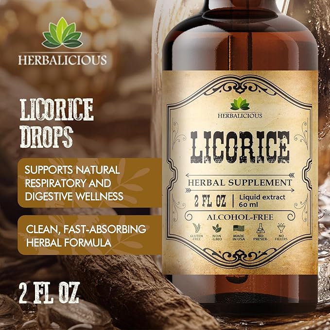 Licorice Root Extract – Organic Licorice Root Liquid Supplement – Pure Glycyrrhiza Glabra for Digestive, Respiratory, Adrenal & Immune Support – 2 Fl Oz – Vegan, Non-GMO, Gluten-Free