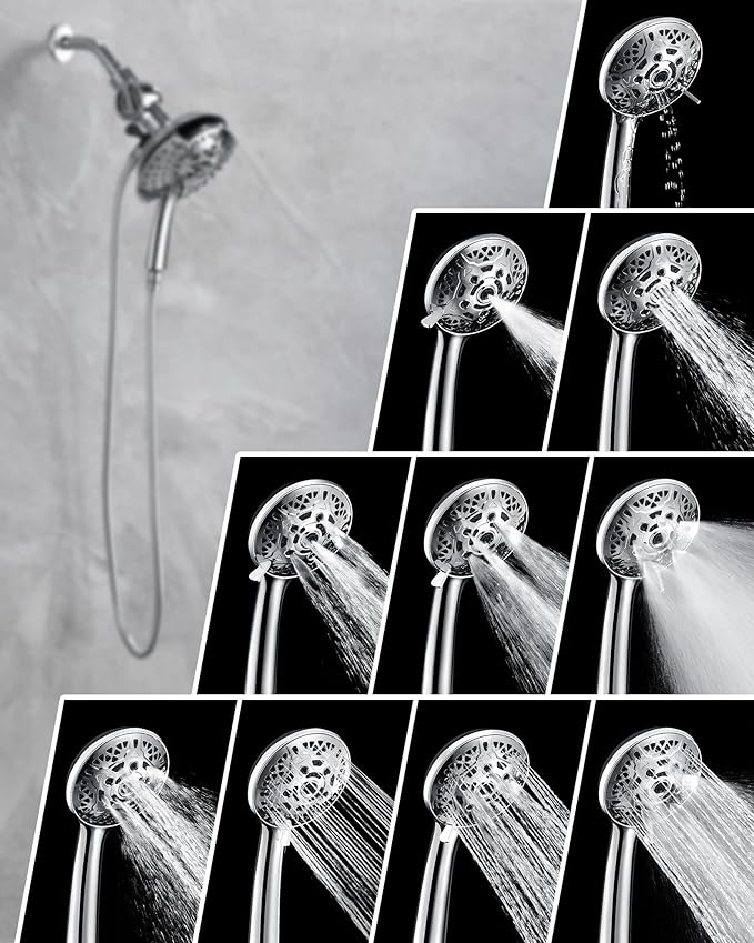 2-in-1 Filtered Shower Head with Handheld: Dual Shower Heads with Rain Shower & Handheld Shower Head, 10-Mode Detachable Shower Head with Massage Spray, Shower Trim Systems