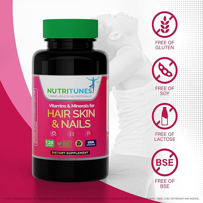 Hair Skin and Nail Vitamins–Biotin & Collagen Formula with B Vitamins, Zinc & Selenium – Promotes Hair Strength, Skin Hydration & Nail Health – 120 Softgels