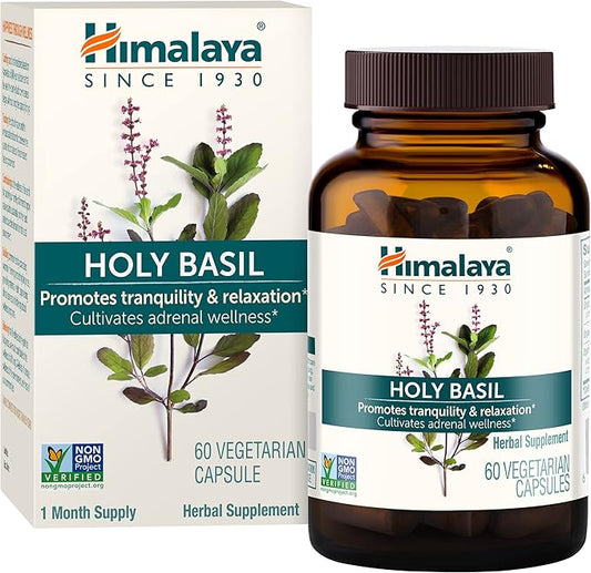 Himalaya Holy Basil, 30 Day Supply - Herbal Adrenal Support for Stress Relief, Relaxation, Energy Support and Occasional Sleeplessness - Vegan, Non-GMO, Gluten Free, 720 mg, 60 Capsules