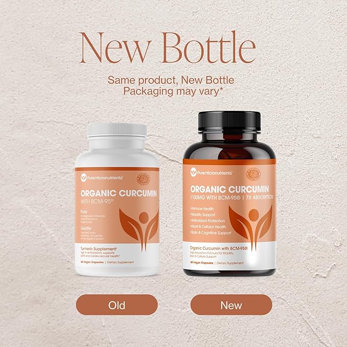 Organic Turmeric Curcumin with Black Pepper & BCM-95 - for Inflammatory Support, Brain & Immune Health - 60 Vegan Turmeric Capsules, 1000mg Per Serve - Herbal Curcumin Supplements