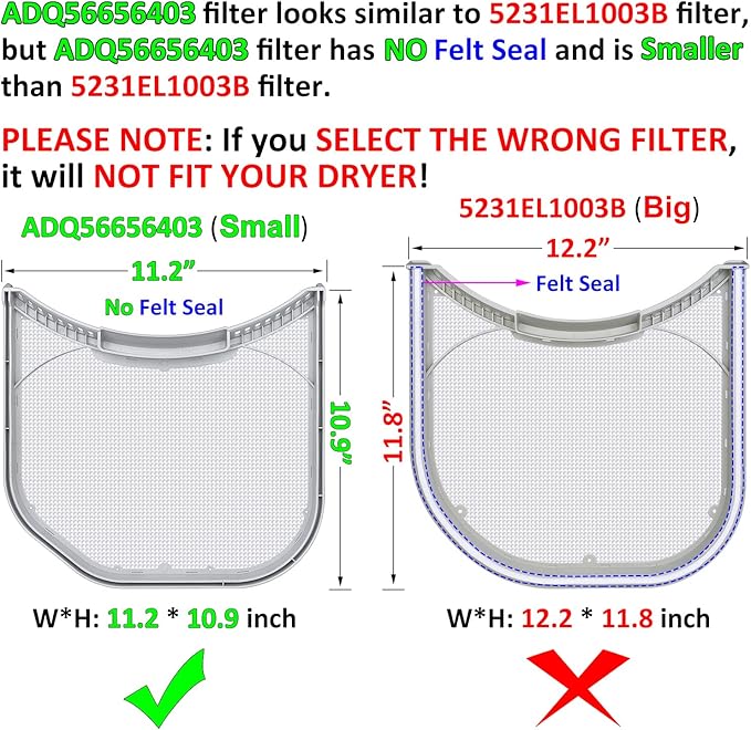 ADQ56656403 Lint Filter Replacement for LG Dryers and WashTowers, Rim without Felt Seal, Ultra Durable Lint Screen Trap with Dryer Vent Lint Brush