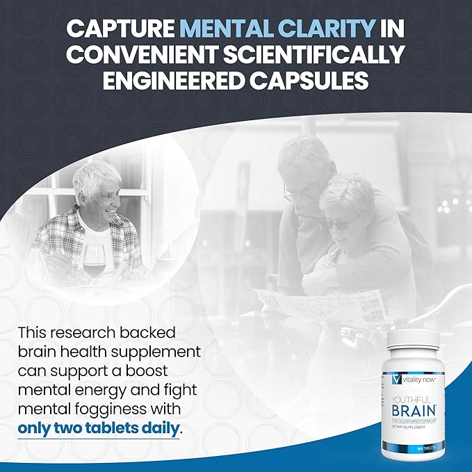 Youthful Brain 2 Bottle Bundle - Memory & Brain Health Support Supplement - Brain Booster Clarity with Bacopa Monnieri, Ginkgo Biloba, B12-60-Day Supply (120 Count)