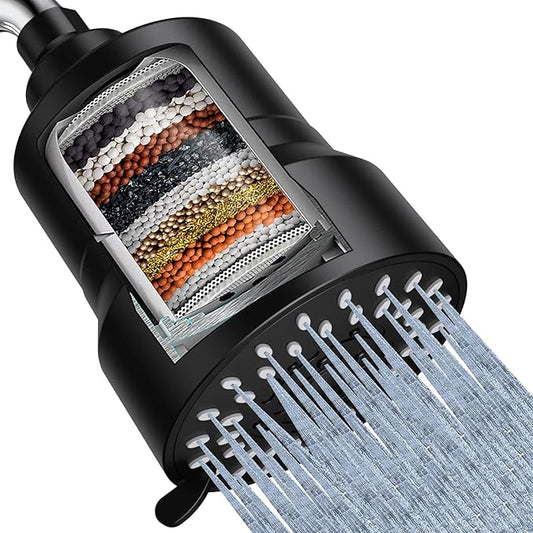 Filtered Shower Head, 3 Modes High Pressure Shower Head with 15 Stage Hard Water Filter Cartridge for Remove Chlorine and Harmful Substances